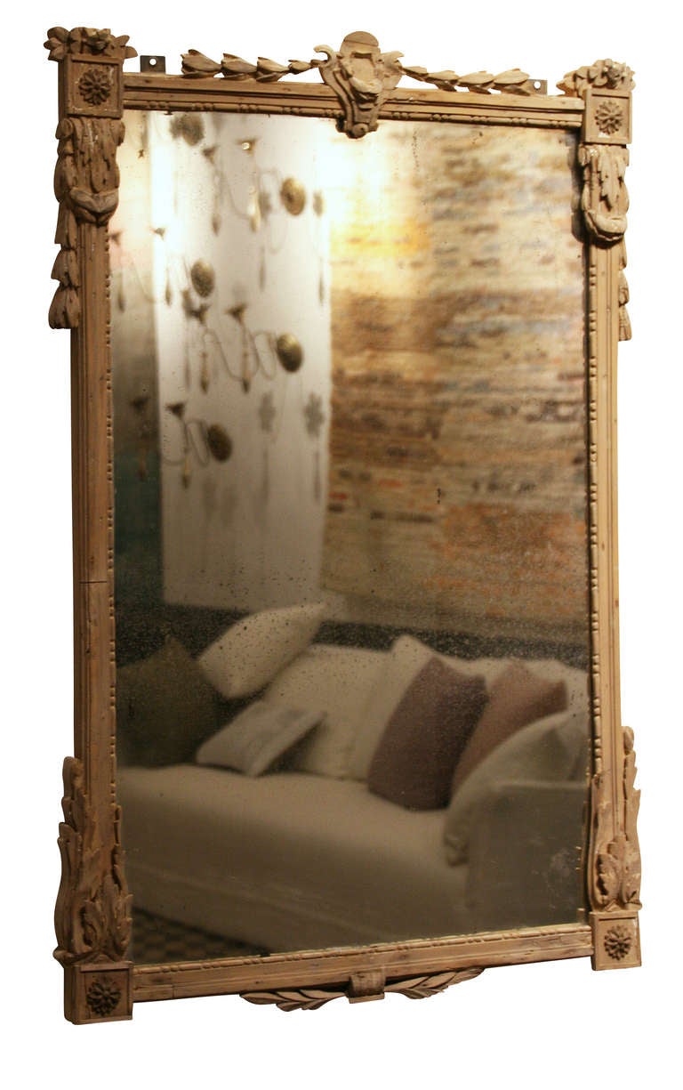 French Louis XVI Trumeau in Raw Wood and Antic Mirror, France 19th Century For Sale