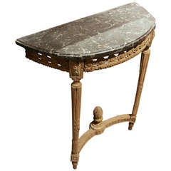 Antique Console Louis XVI French 18th Century with Raw Wood and Marble Top