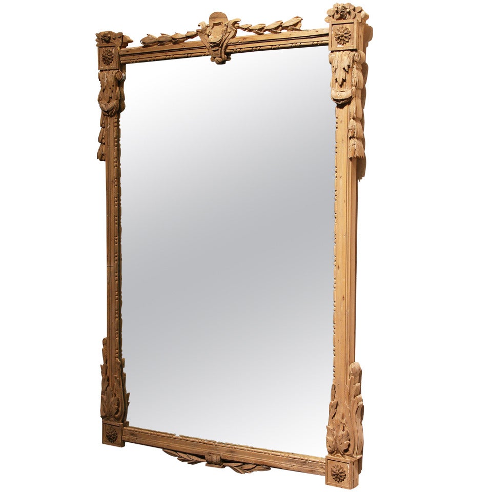 Louis XVI Trumeau in Raw Wood and Antic Mirror, France 19th Century For Sale