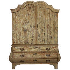 Majestic Buffet Deux-Corps, Gustavian Style, 18th Century, patinated pine wood