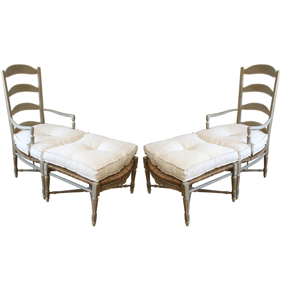 Provencal Style Armchair with Foot Rest and Cushions For Sale