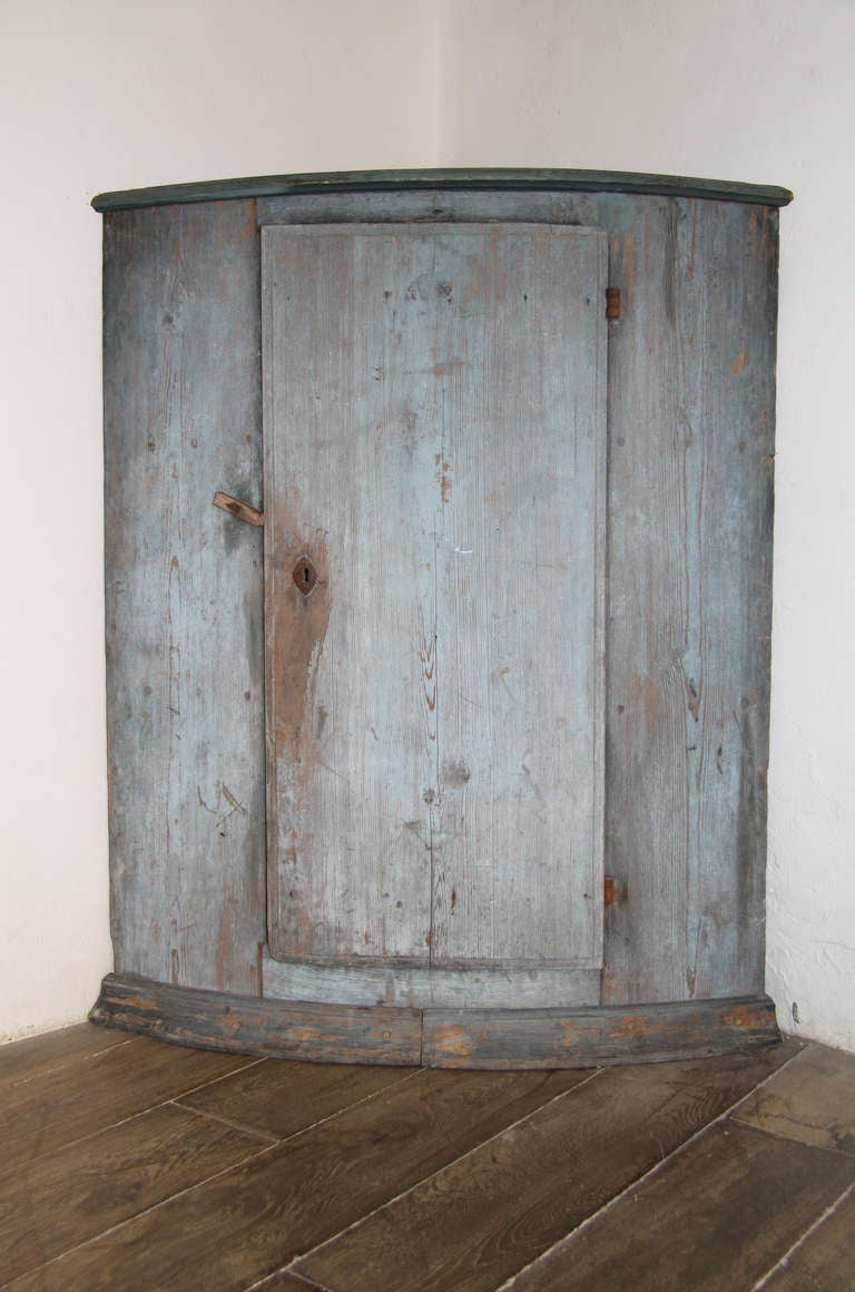 Rustic Swedish Corner Cabinet, 19th Century, Patinated Wood For Sale