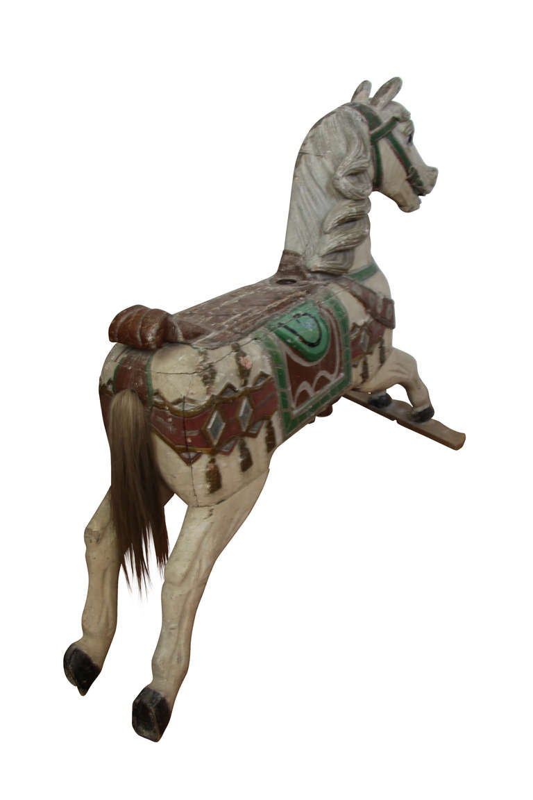 Carved Old Carousel Horse in Wood from Germany