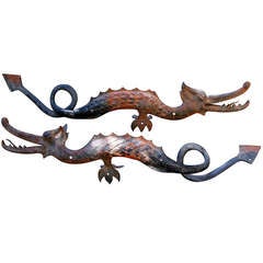 Pair of Ornamental Fancies in Wrought and Patinated Iron - Netherlands 19th C Antique Pair of Ornamental Fancies in Wrought and Patinated Iron - Netherlands 19th C