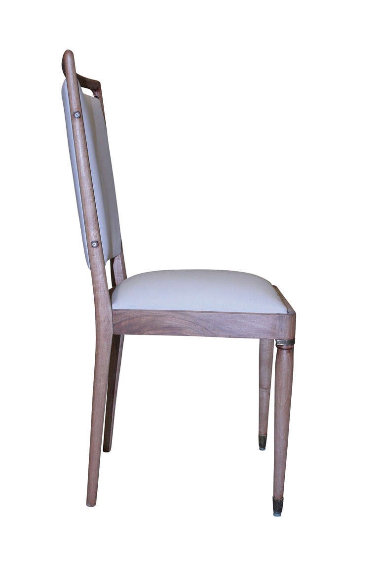 Scandinavian Modern Set of Six 1950s Chairs, Wood and Silk Fabric