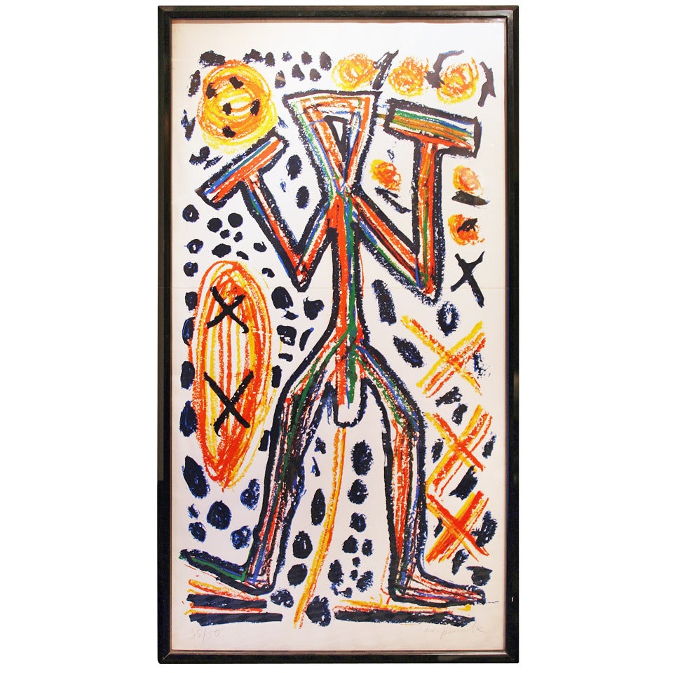 Very Tall Color Litography by A.R. Penck