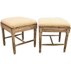 Pair of Beautiful Swedish Stools, XVIII, Carved and Patinated Pine Wood