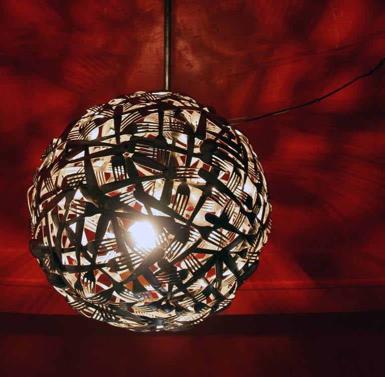 Stately Spherical Cutlery Silver-Plated Metal Chandelier, France 2000s In Good Condition In Ramatuelle, IDF