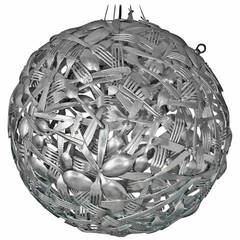 Stately Spherical Cutlery Silver-Plated Metal Chandelier, France 2000s