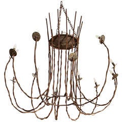 Vintage Stately Orangery Chandelier, France circa 1930 with Iron Work