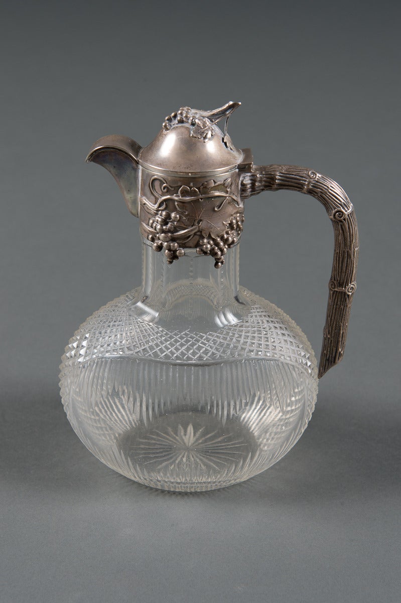 A 19th Century German .800 Silver & Cut Glass Decorated Ewer