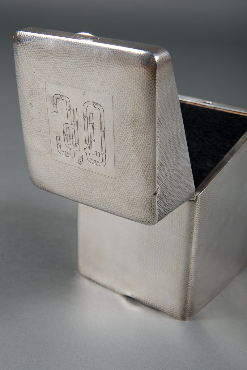 American Made Sterling Silver 950 Hammered Cigar Humidor Box For Sale