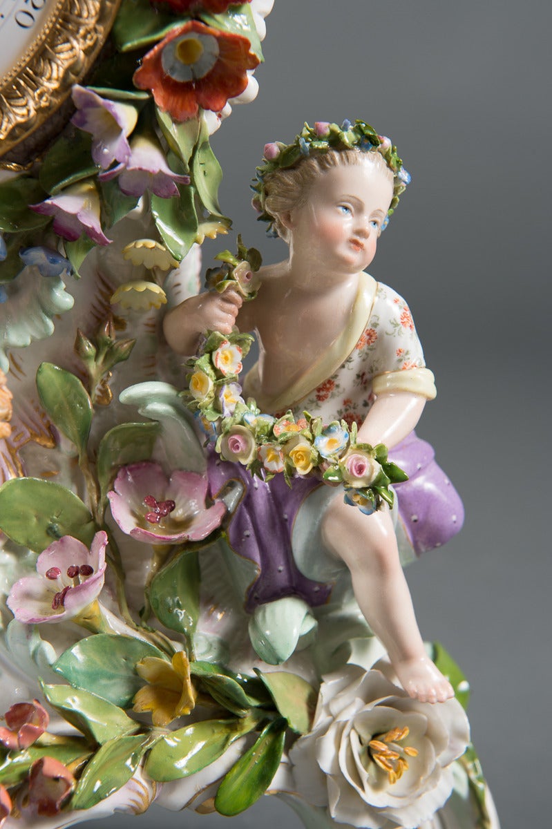 A 19th Century Meissen Porcelain Clock Representing the Four Seasons In Excellent Condition In Los Angeles, CA