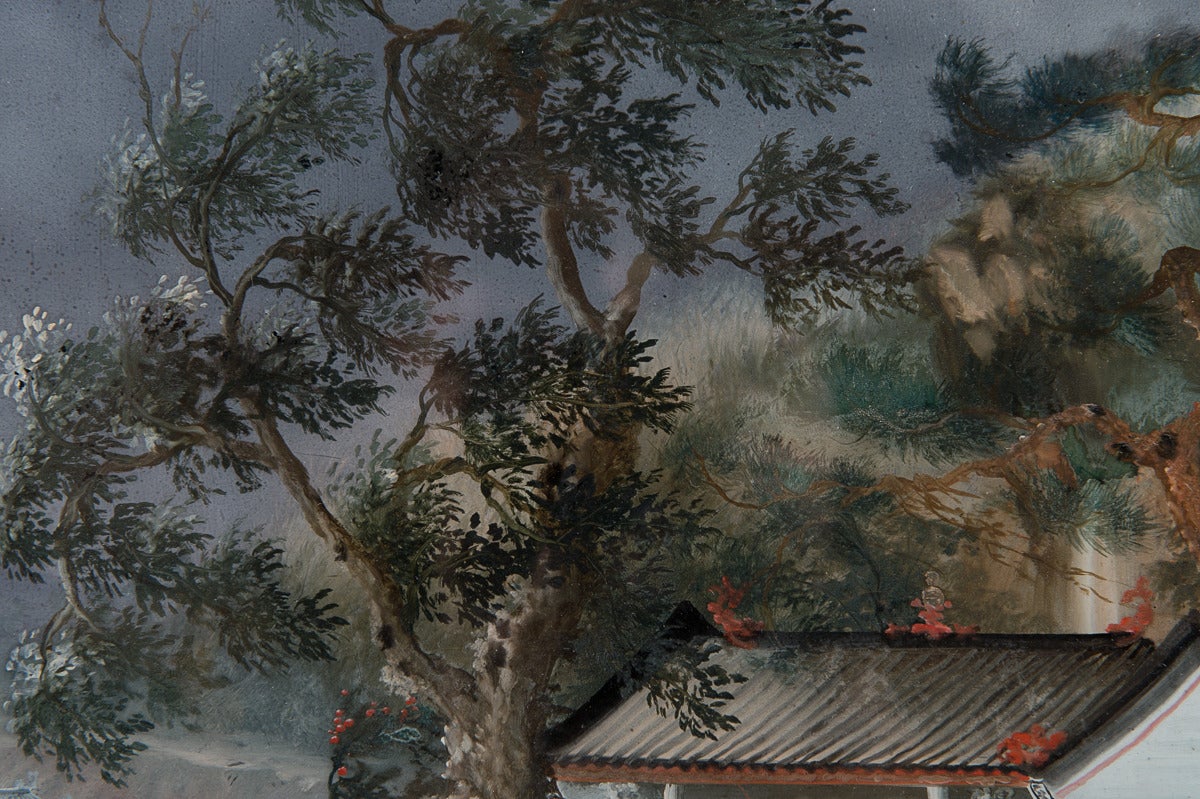 A Fine 19th Century Chinese Reverse Glass Painting of a Landscape 2