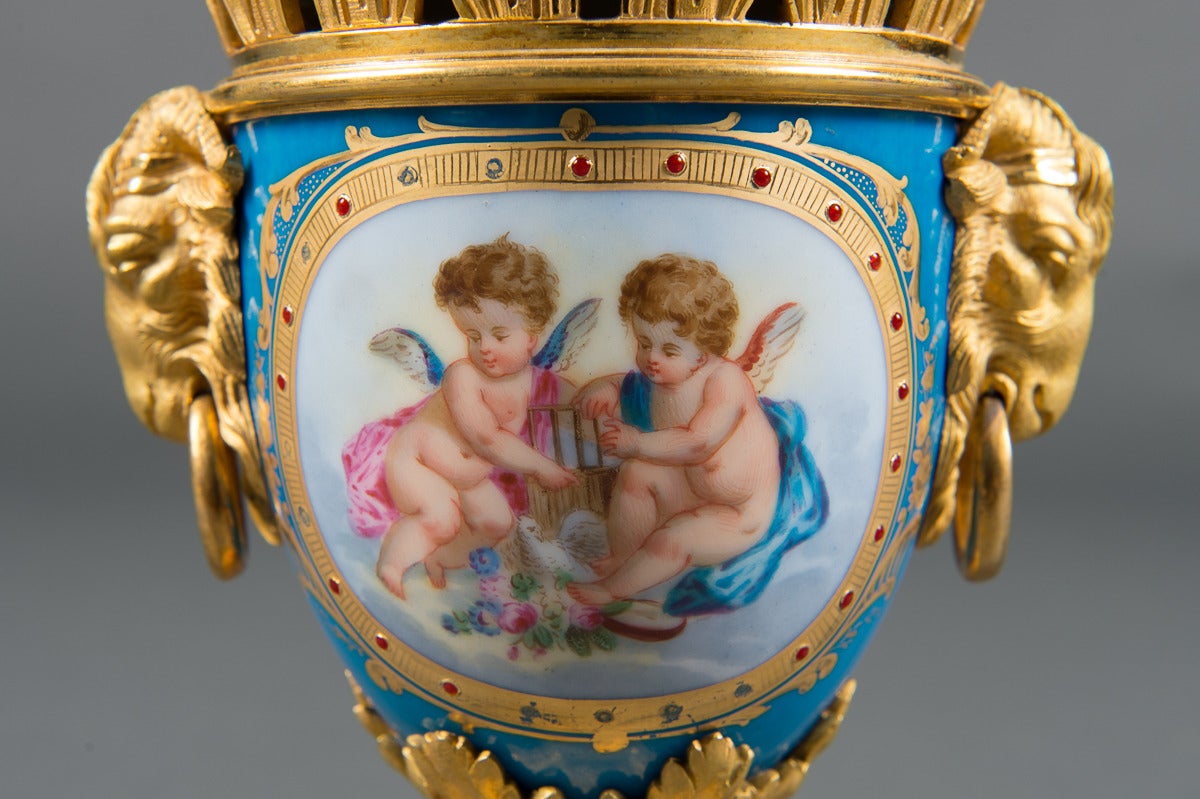 A Pair of 19th Century French Gilt Bronze Mounted Sevres Style Painted Vases 5