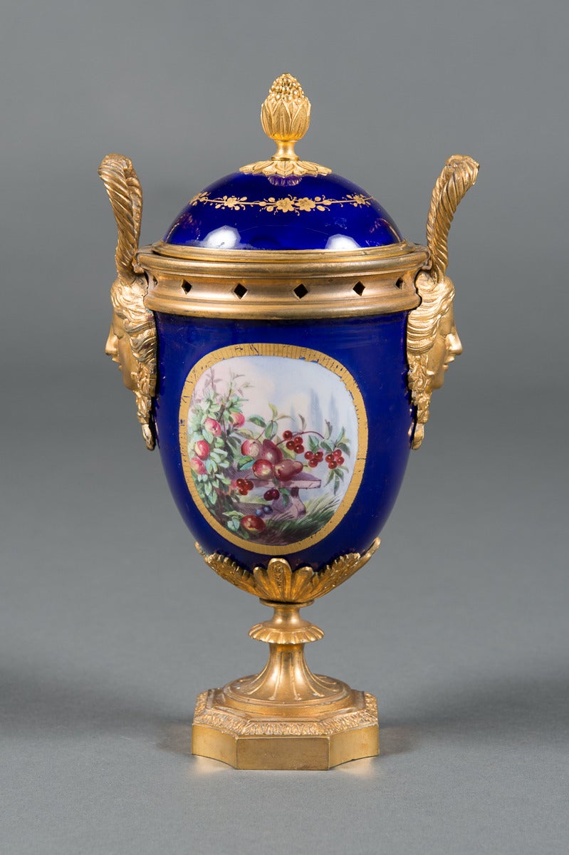 Pair of 19th Century French Gilt Bronze & Cobalt Blue Sevres Style Jeweled Vases For Sale 4