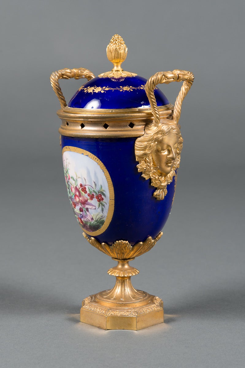Pair of 19th Century French Gilt Bronze & Cobalt Blue Sevres Style Jeweled Vases For Sale 3