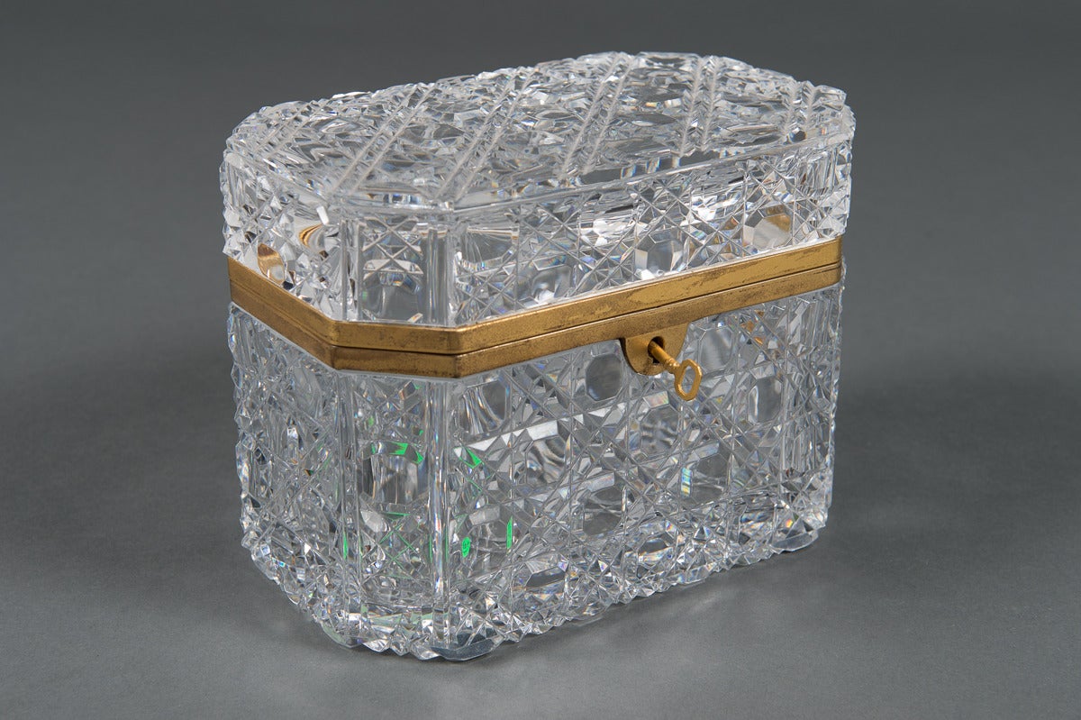 20th Century French Baccarat Cut-Glass and Brass-Mounted Hinged Box