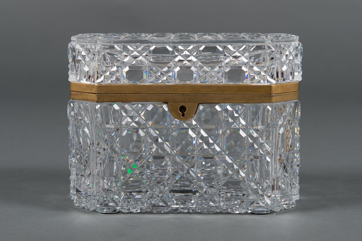 French Baccarat Cut-Glass and Brass-Mounted Hinged Box 1