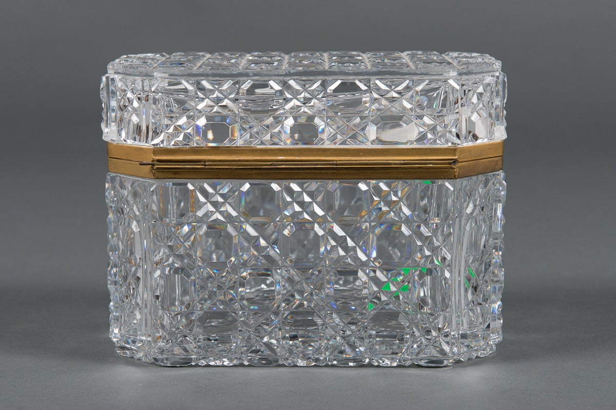 French Baccarat Cut-Glass and Brass-Mounted Hinged Box In Excellent Condition In Los Angeles, CA