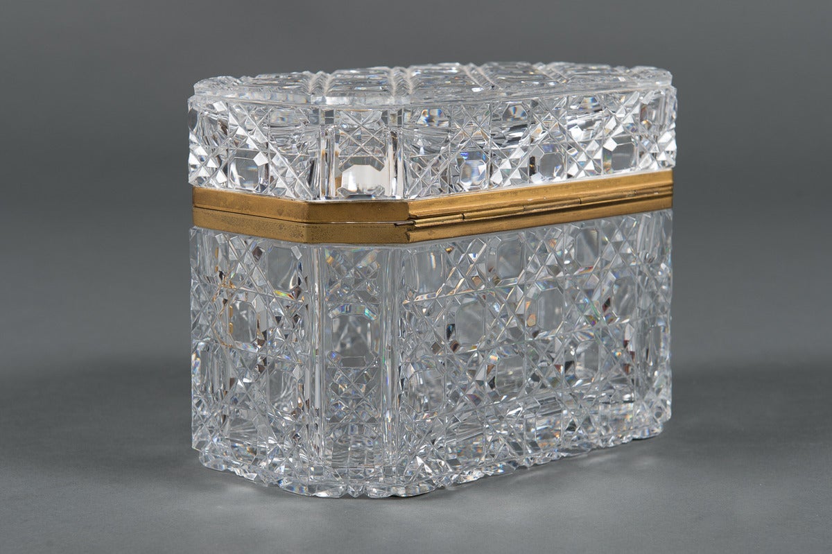 French Baccarat Cut-Glass and Brass-Mounted Hinged Box 3