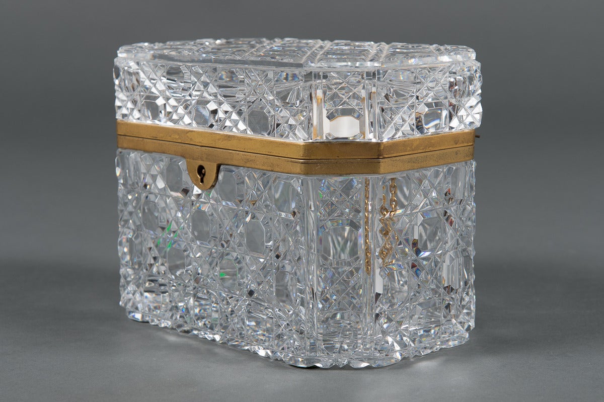 French Baccarat Cut-Glass and Brass-Mounted Hinged Box 2