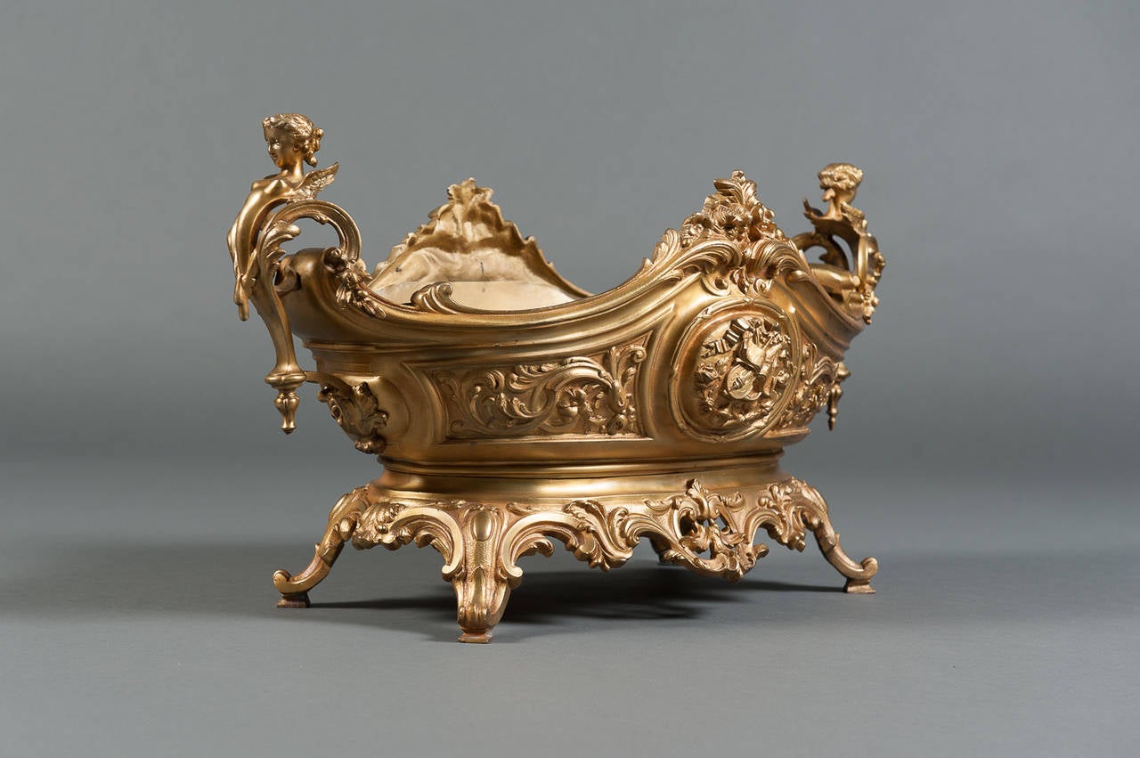 A Large French Rococo Gilt Bronze & Figural Centerpiece In Good Condition In Los Angeles, CA