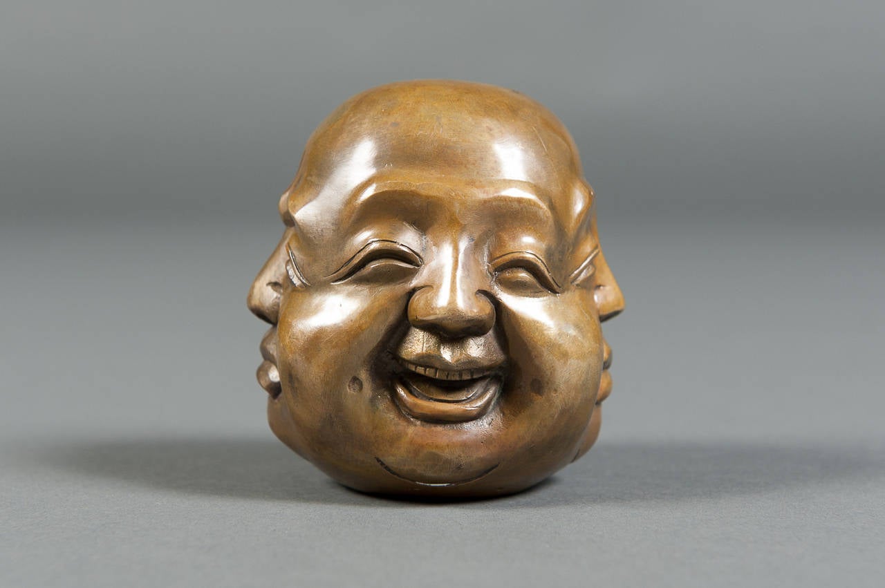 19th Century Antique Chinese Bronze Buddah Head with Four Emotions