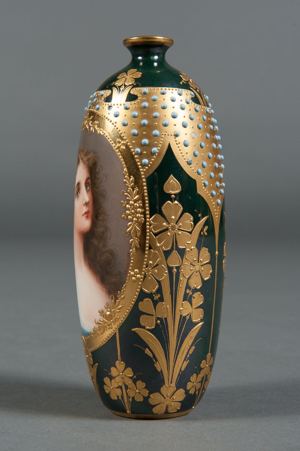 A Royal Vienna Style Hand Painted & Jeweled Porcelain Vase

Titled: 