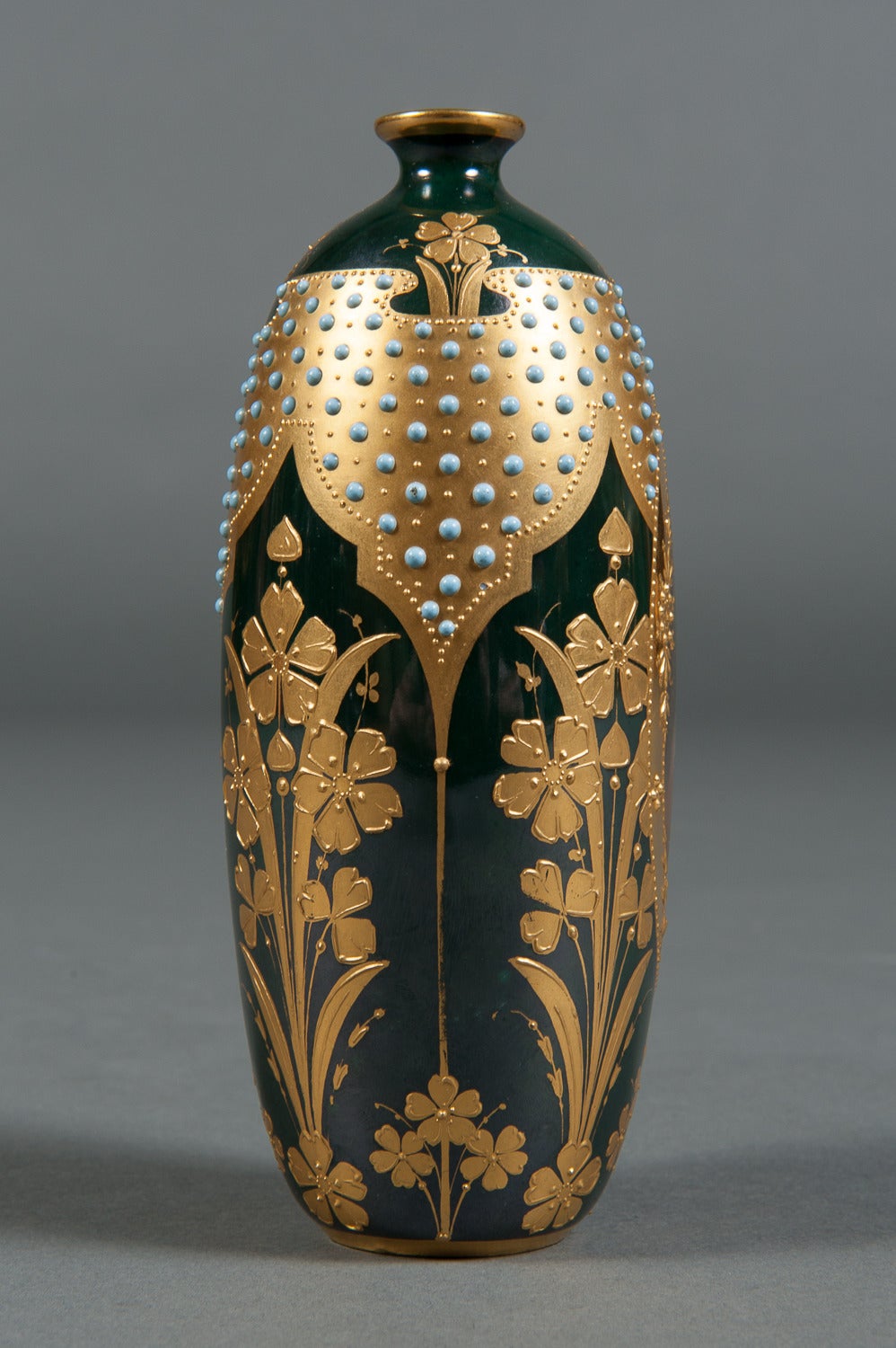 Austrian A Royal Vienna Style Hand Painted & Jeweled Porcelain Vase For Sale