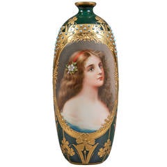 A Royal Vienna Style Hand Painted & Jeweled Porcelain Vase