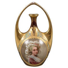 Antique Royal Vienna Style Iridescent Porcelain Vase Depicting Marie Antoinette