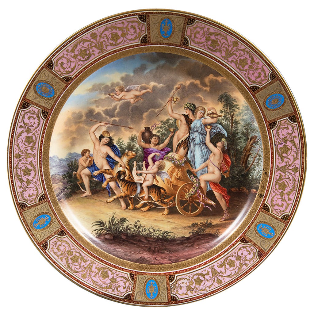 An Antique Austrian Hand Painted Royal Vienna Style Charger With Tigers