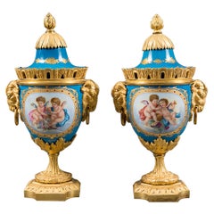 A Pair of 19th Century French Gilt Bronze Mounted Sevres Style Painted Vases