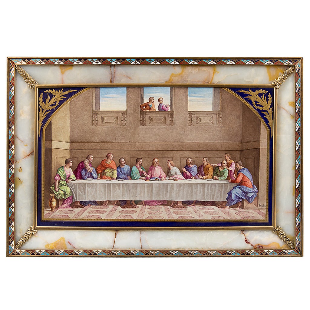 Placa antigua estilo Sevres - "La última Cena" en venta