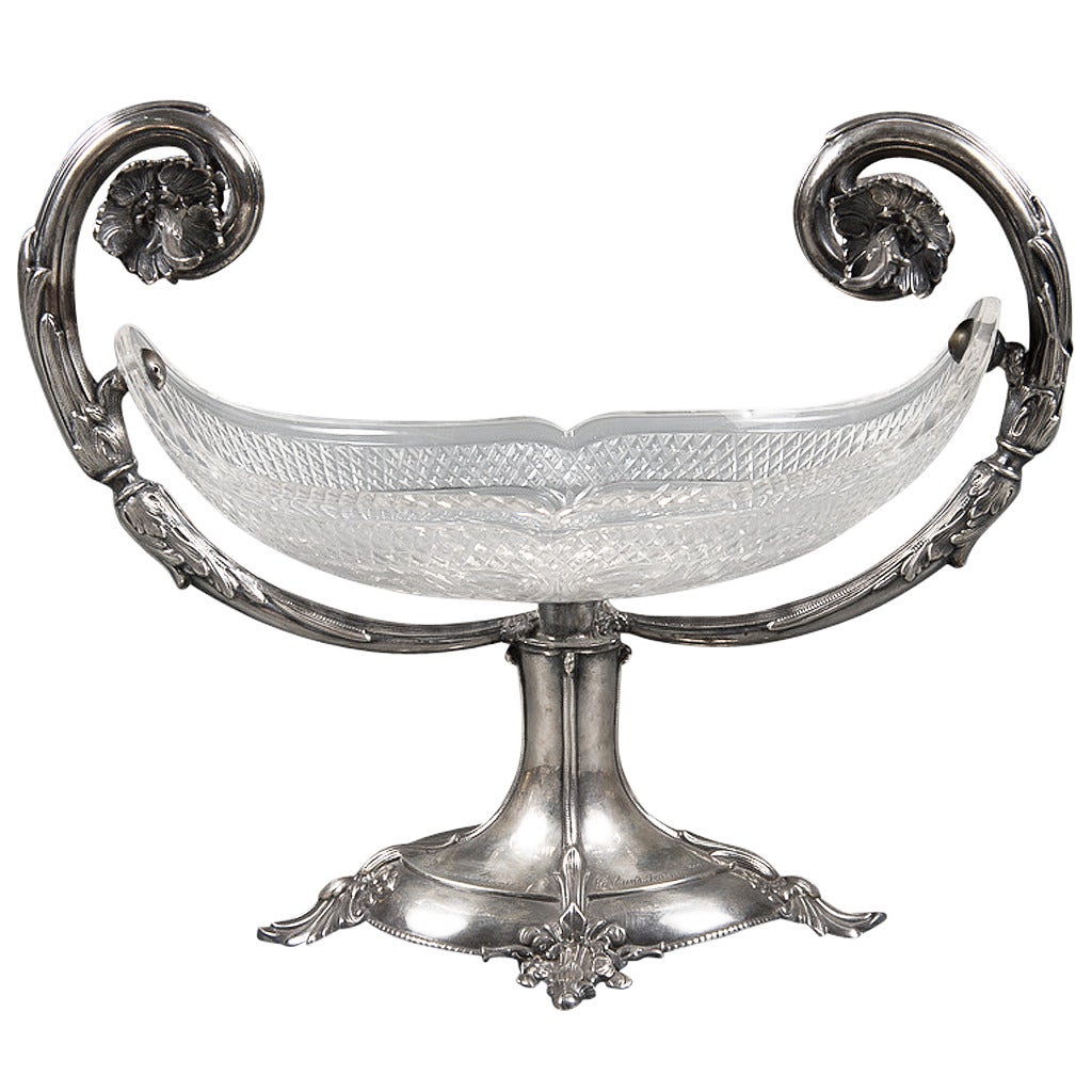 An Antique Continental Sterling Silver and Cut Glass Jardinière