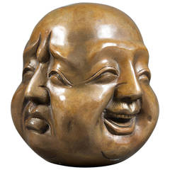 Antique Chinese Bronze Buddah Head with Four Emotions