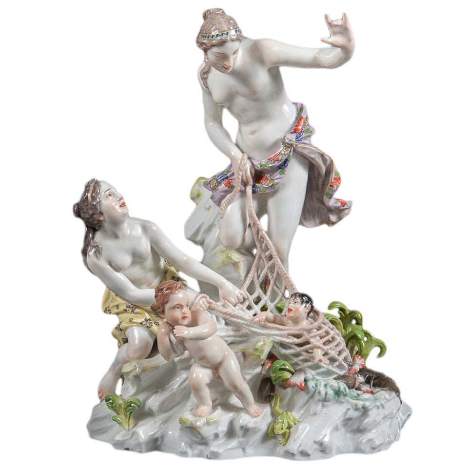 19th Century German Meissen Porcelain Group Titled "Capture of the Tritons"