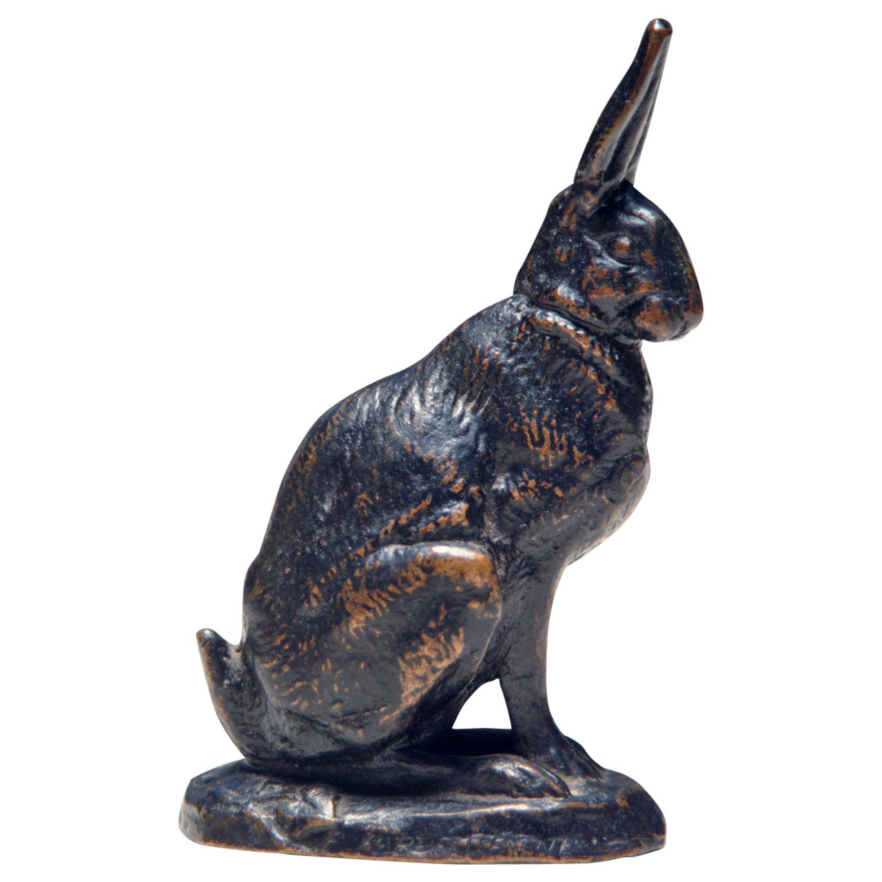 Fine 19th Century Bronze Rabbit by Antoine Louis, Signed Barye F. Barbedienne