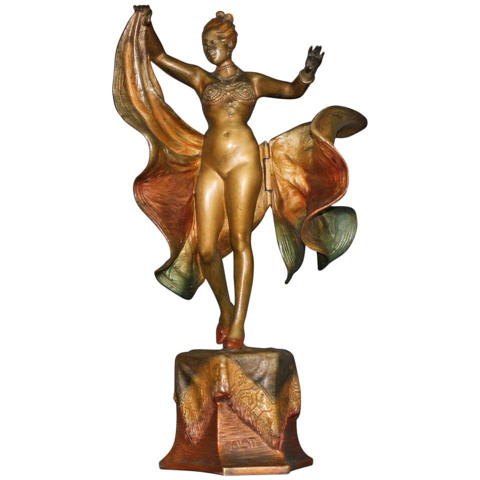 Mechanical Vienna Bronze Cold Painted Figure of a Belly Dancer by Bruno Zach