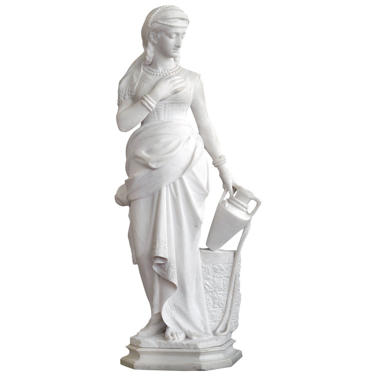 An Antique Italian Carrera Marble Sculpture by the well" by F.Vichi