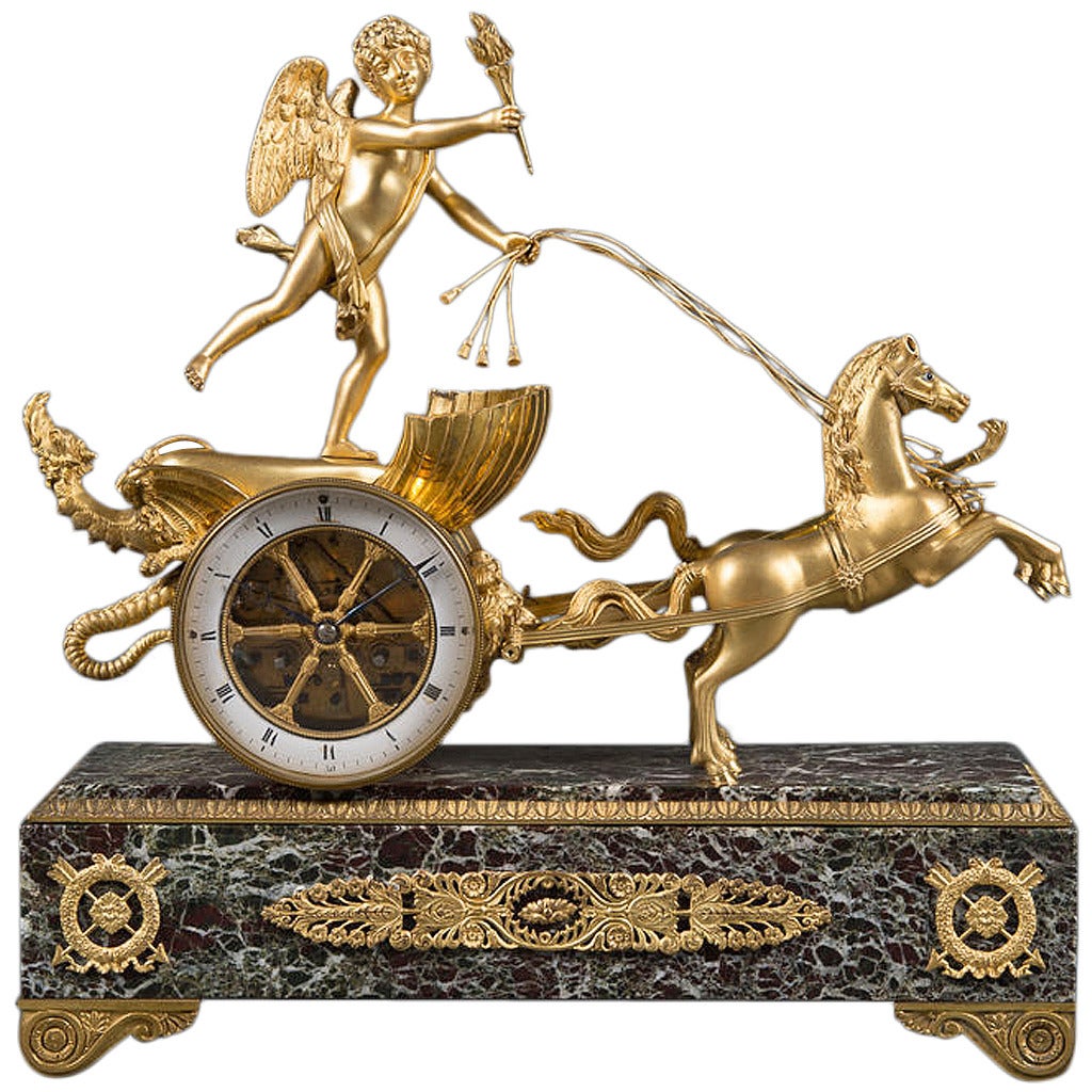 A 19th Century French Gilt Bronze Mounted & Marble Mantel Clock