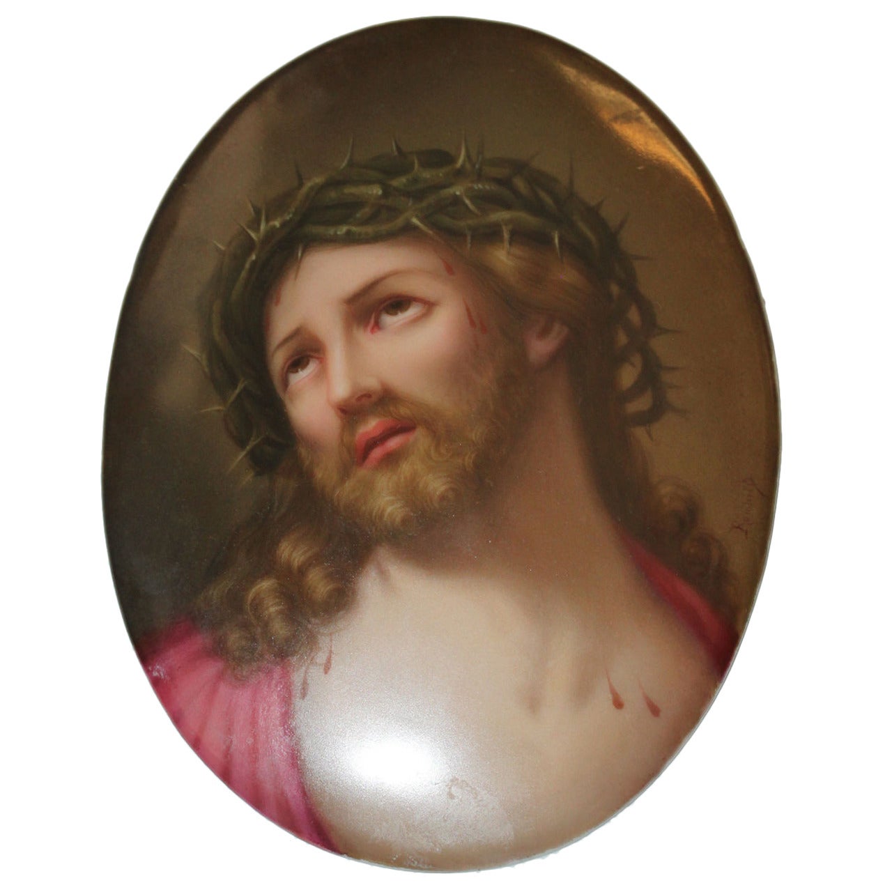 A 19th C. Berlin Hand-Painted K.P.M. Plaque Depicting Jesus Christ without Fram