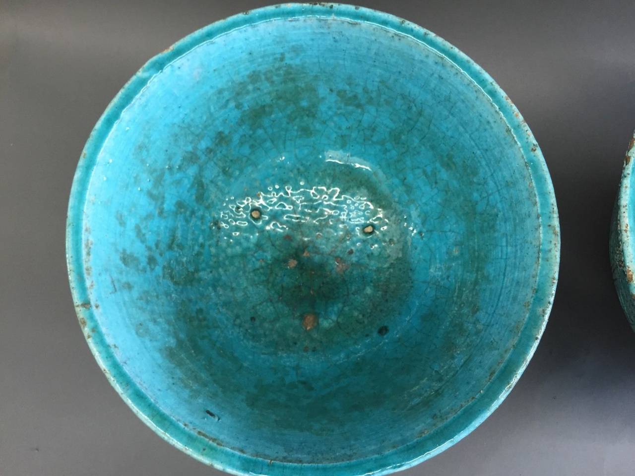 A Pair of Persian Ceramic Turquoise Handcrafted Bowls 1