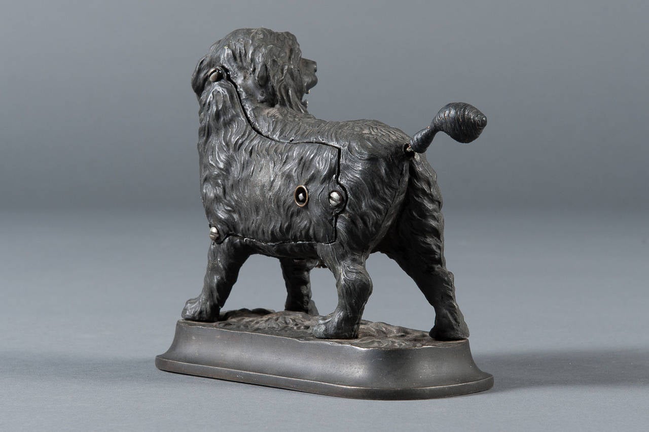 A Rare 19th Century German Cast Iron Animated Dog Novelty Timepiece In Excellent Condition For Sale In Los Angeles, CA