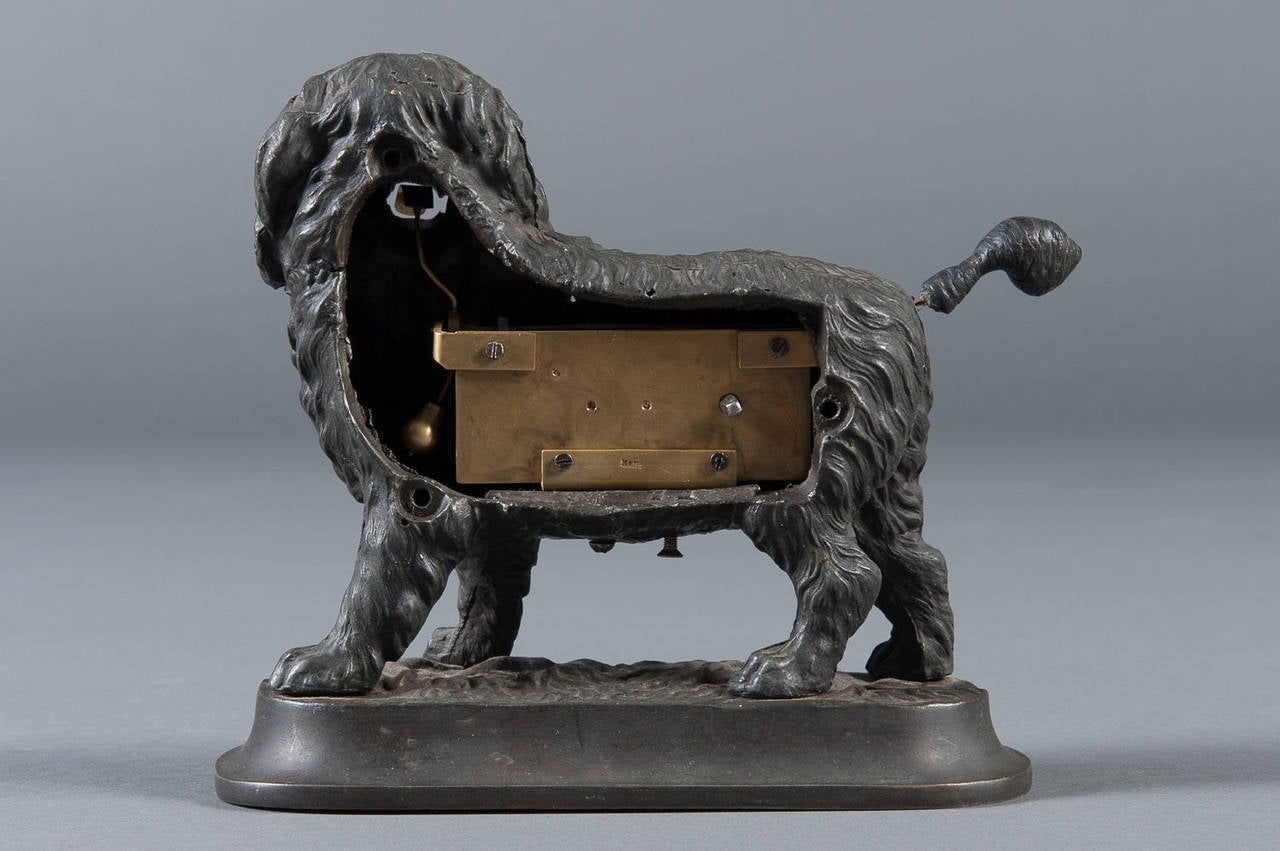 A Rare 19th Century German Cast Iron Animated Dog Novelty Timepiece For Sale 3