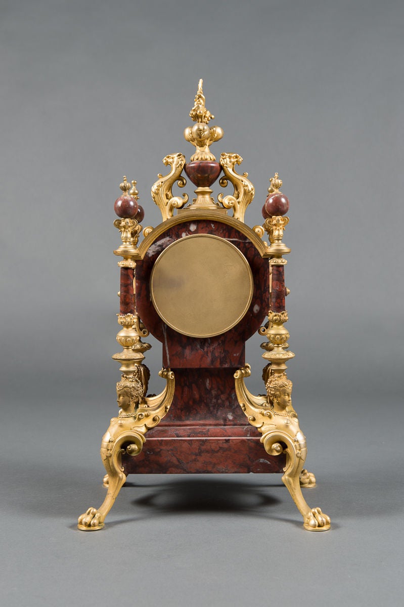 A 19th Century French Rouge Marble & Gilt Bronze 3-Piece Clock Garniture 2
