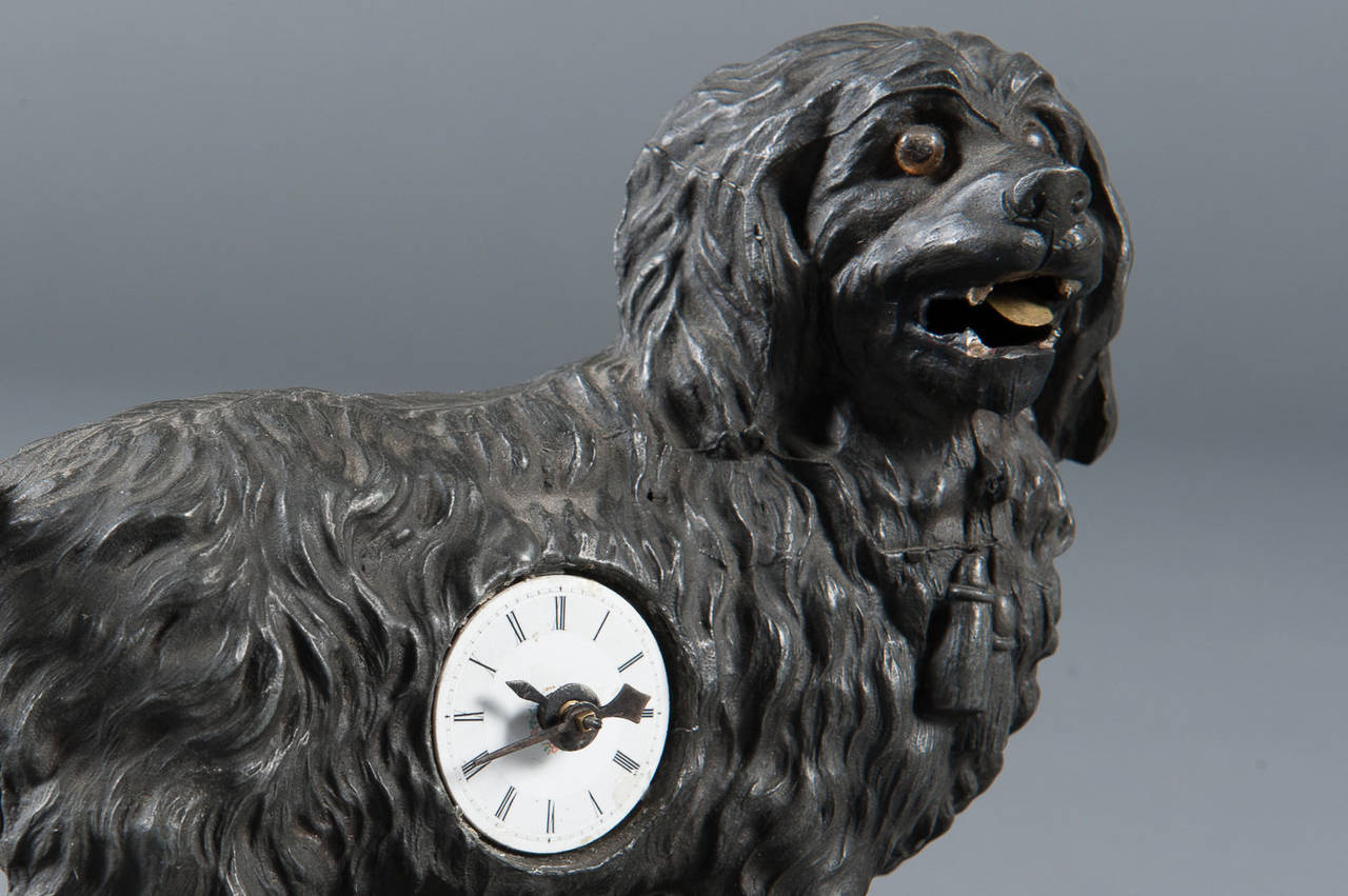 A Rare 19th Century German Cast Iron Animated Dog Novelty Timepiece For Sale 2