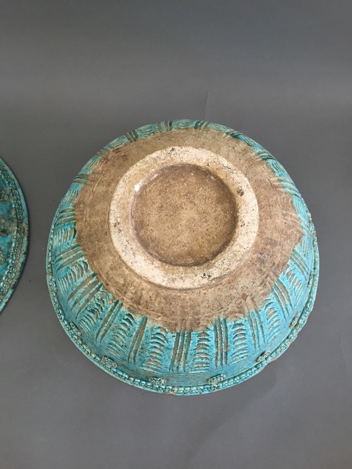 18th Century and Earlier A Pair of Persian Ceramic Turquoise Handcrafted Bowls