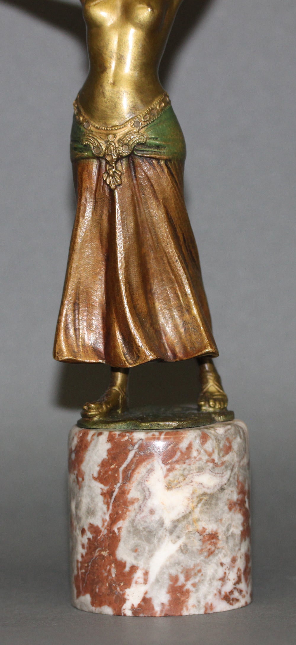 Cold Painted Austrian Bronze of Semi Nude Dancer on a Marble Base, Signed Fitz For Sale 1